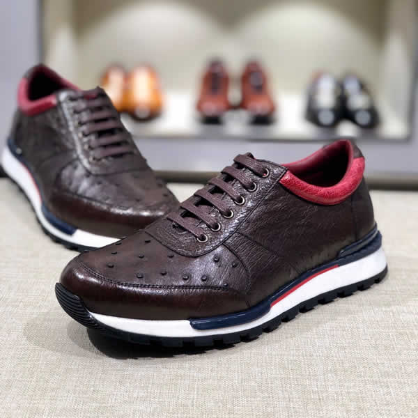 New Designers Popular Ostrich Skin Leather Outdoor Men Sneakers Climbing Berluti Brown Shoes Men Sport Shoes